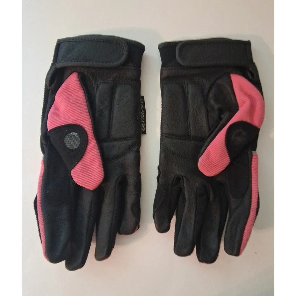 Olympia 712 Women's Medium Gel Reflector Pink Leather Nylon Gloves Snow Bike